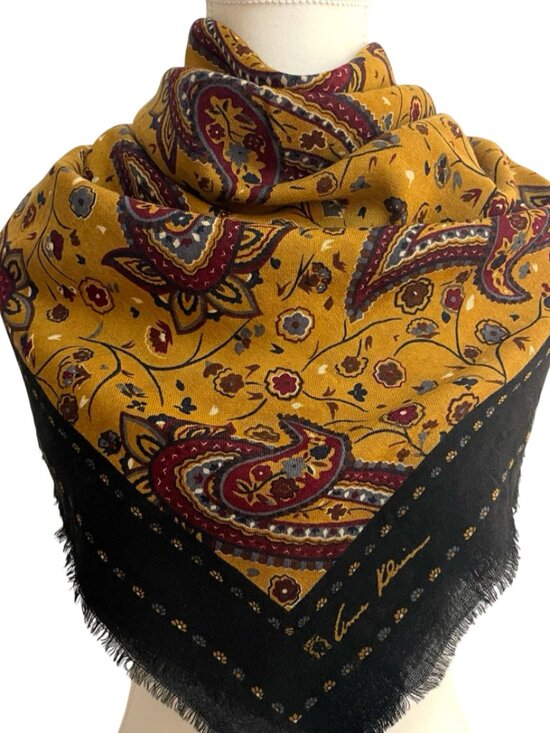 Anne Klein Accessories - Anne Klein Paisley Square Scarf – Mustard Yellow, Burgundy & Black